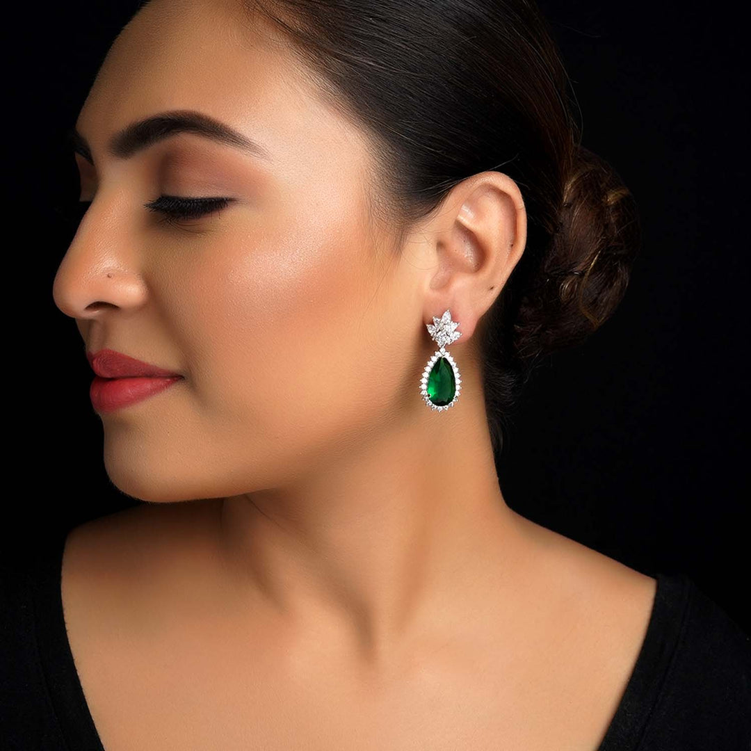 Rahika Fancy Cut Shape Diamond Emerald Earrings - qivii