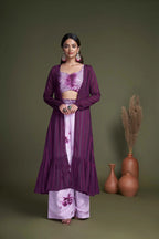 Purple Georgette Embroidery Work Co-ord Set