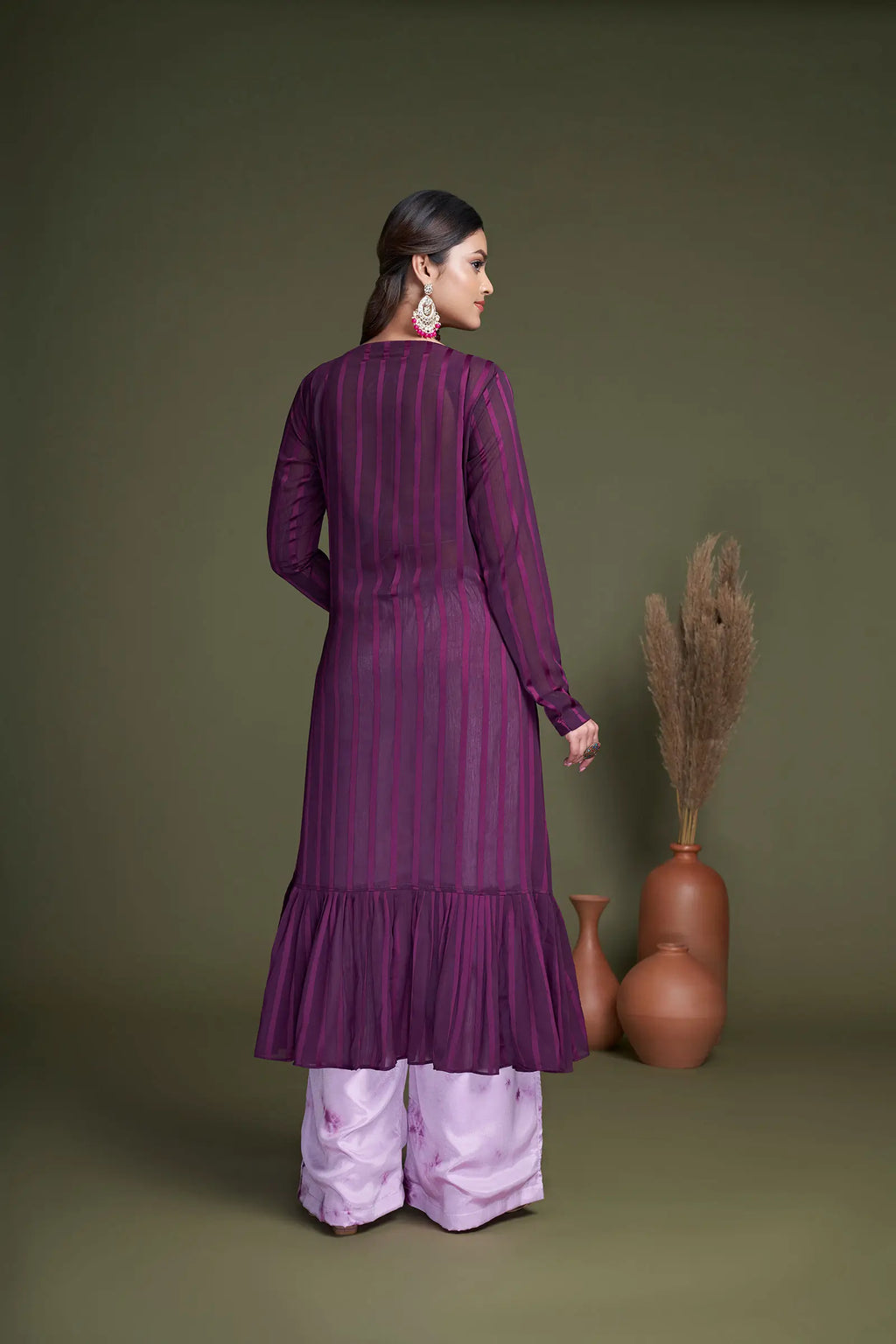 Purple Georgette Embroidery Work Co-ord Set