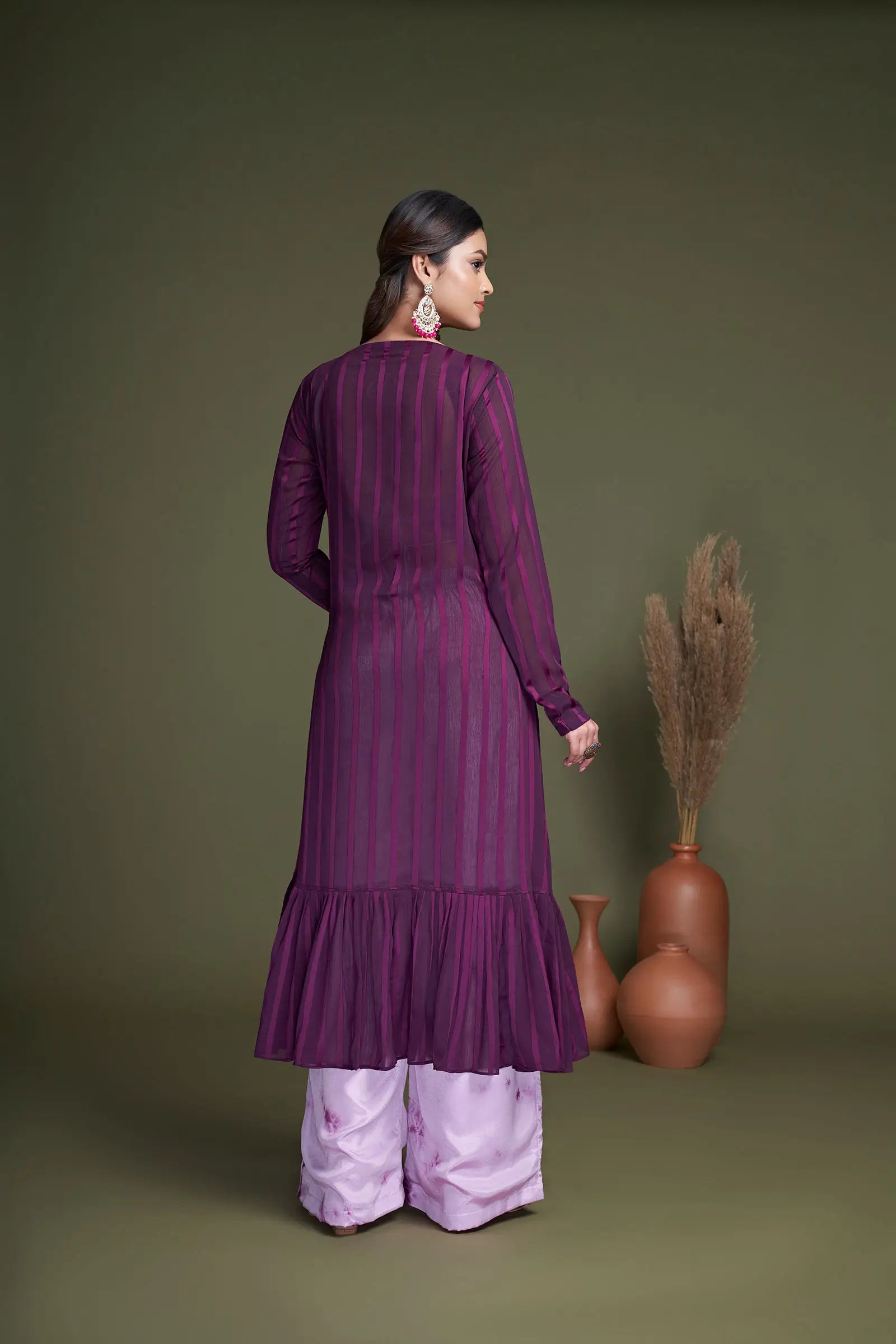 Purple Georgette Embroidery Work Co-ord Set