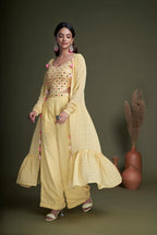 Yellow Weaving Georgette Embroidery Work Co-ord Set