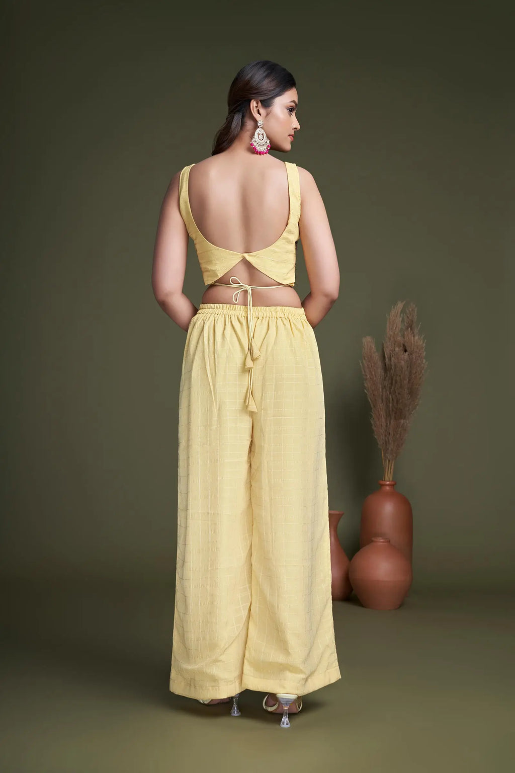 Yellow Weaving Georgette Embroidery Work Co-ord Set