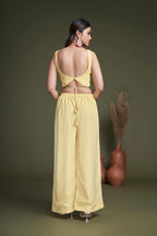 Yellow Weaving Georgette Embroidery Work Co-ord Set