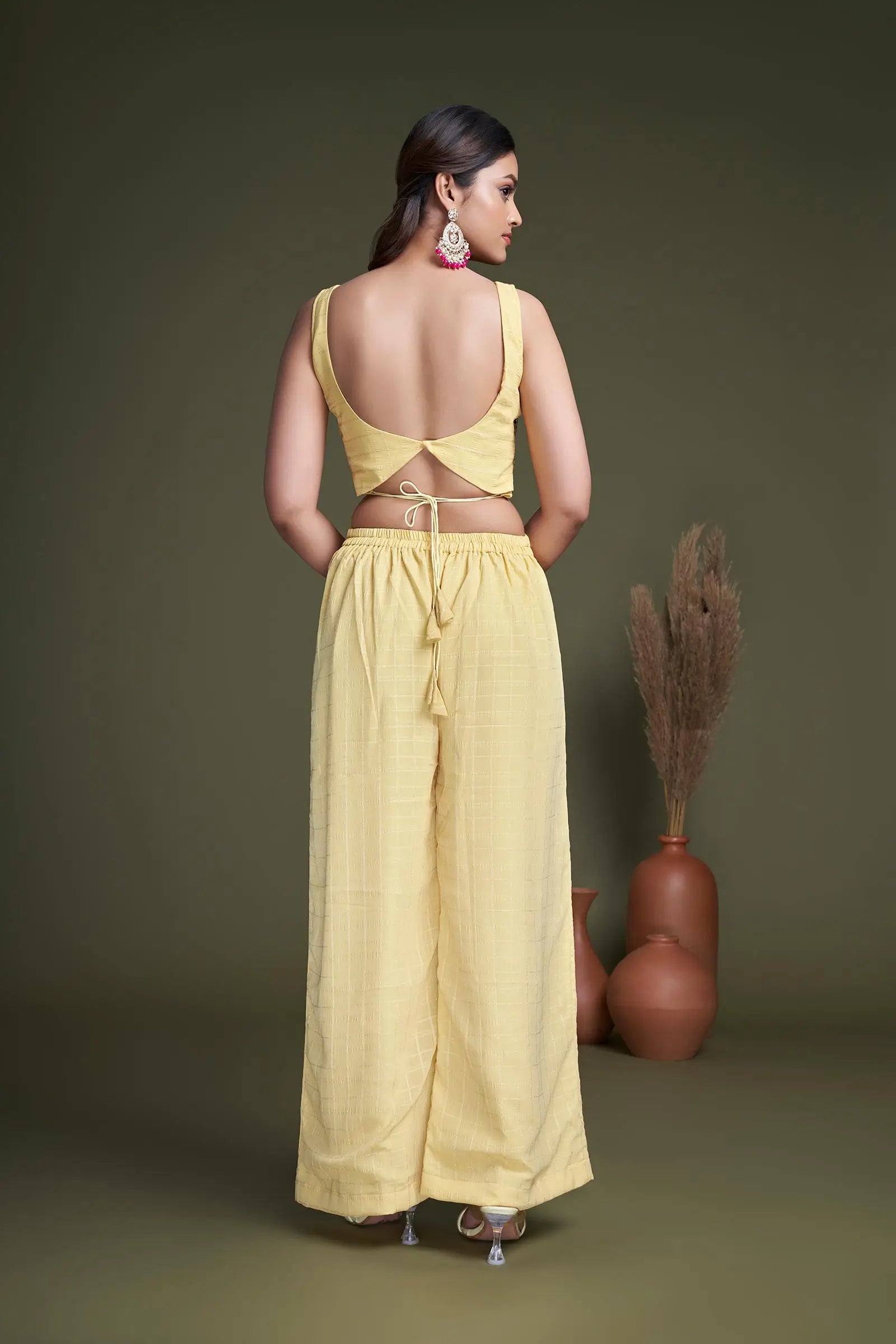 Yellow Weaving Georgette Embroidery Work Co-ord Set