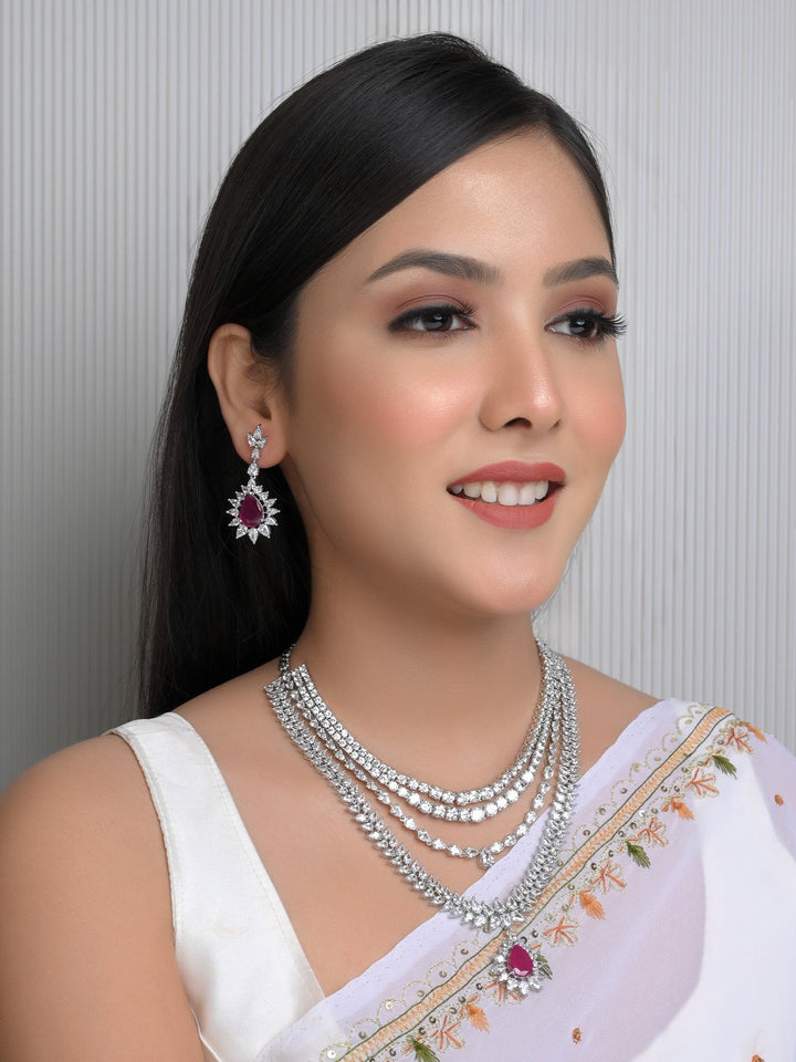 Pallavi Ruby American Diamond Necklace Set - Elegant and luxurious jewelry piece with sparkling red gemstones