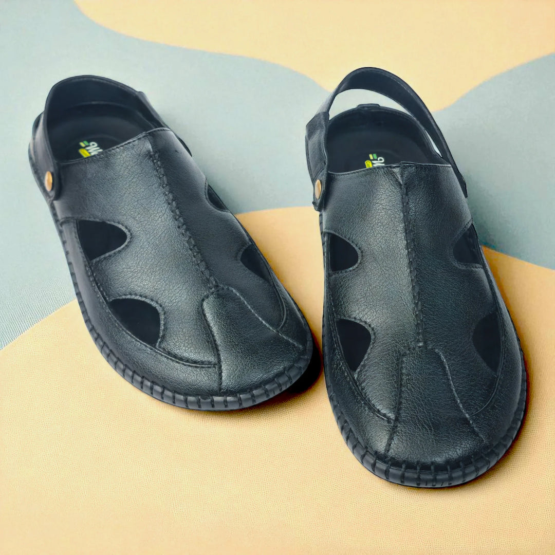 P&G 4030 Men's BLACK Slipon Sandal Extra Soft Sandal/Mojri/Ethnic Wear Leather With Adjustable Strap/Navratri Fashion Footwear. - qivii