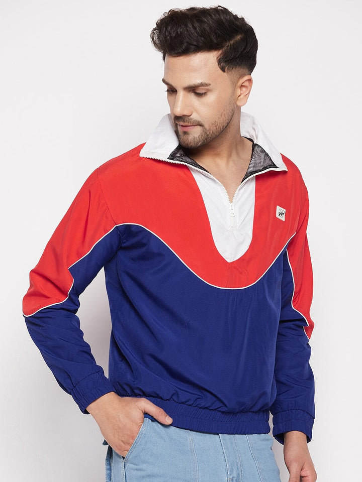 Blue Colour Blocked Windbreaker Jacket