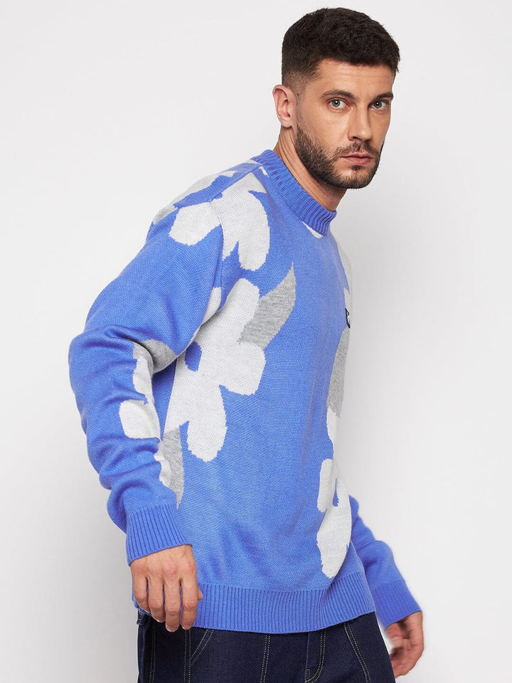 Sky Blue Floral Oversized Sweater