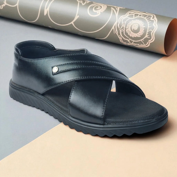 EAGLE P977372 Men's BLACK Sandal/Extra Soft Touch Free,Archfit Sandal Ethnic Wear Leather Navratri Fashion Footwear. - qivii