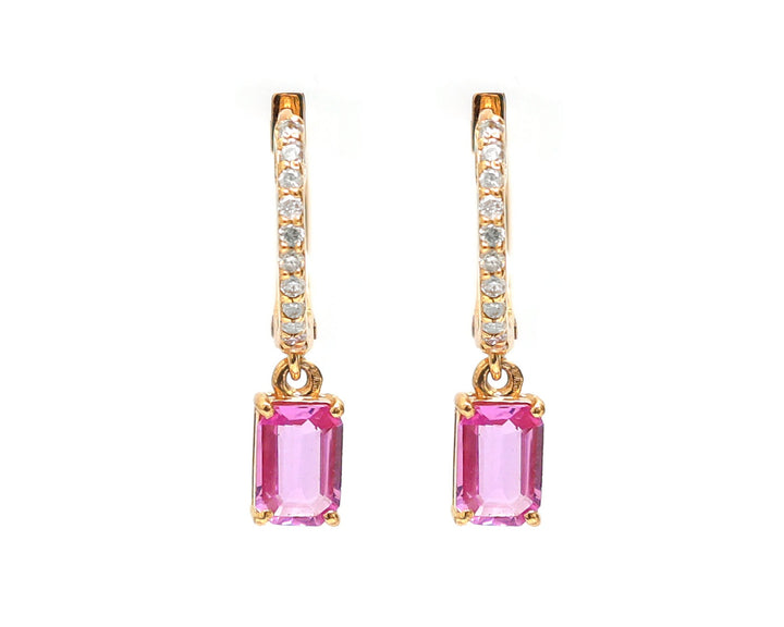 Pink Sapphire Octagon Mini Huggies Earrings - qivii