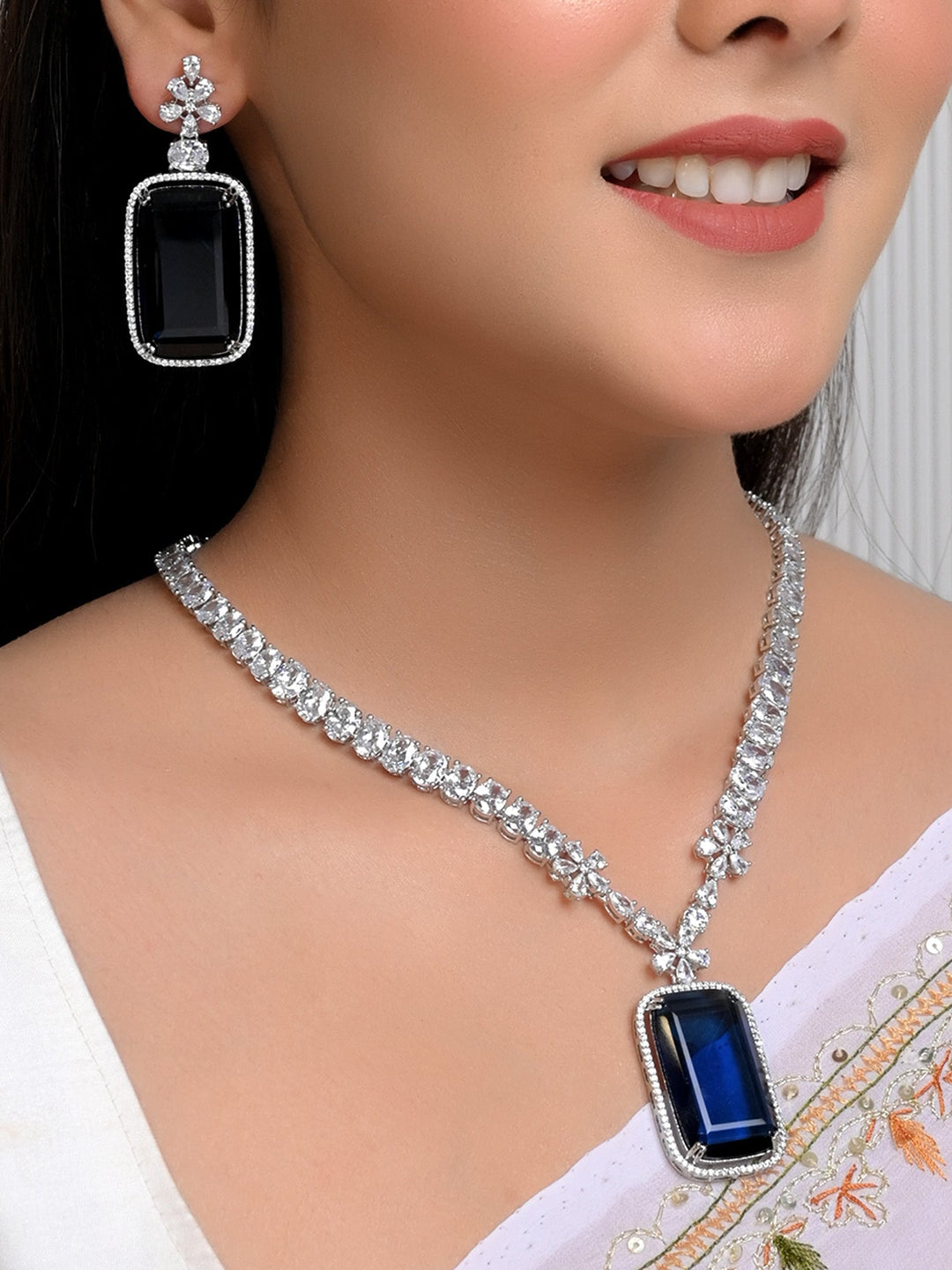 Ileana Blue Sapphire American Diamond Set: Elegant jewelry for special occasions