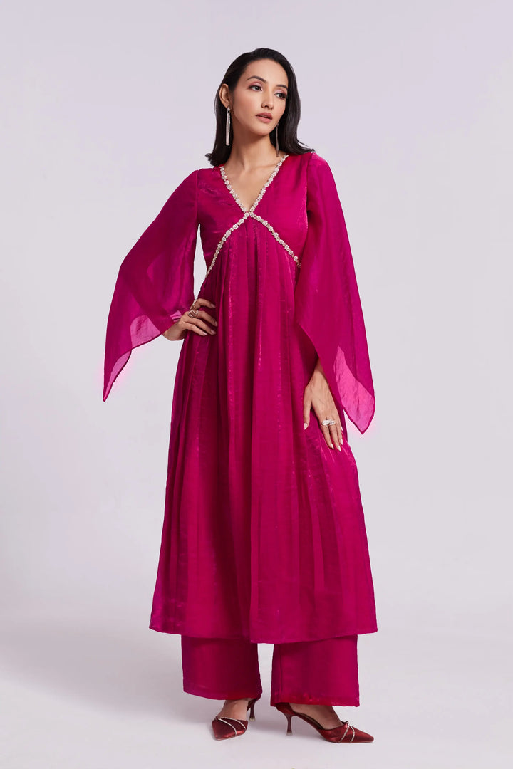Pink Pure Organza Salwar Suit With Handwork - qivii