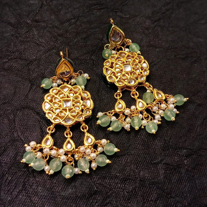 Samiksha Mint Green Beads Kundan Earrings - Elegant traditional Indian jewelry