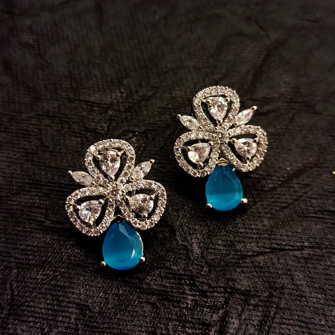 Fashionable Sky Blue Stone American Diamond Tops
