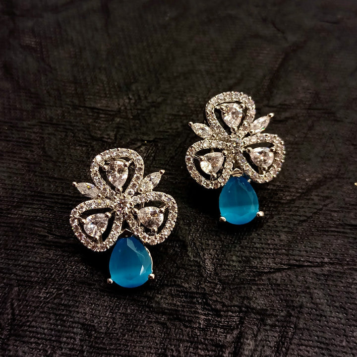 Fashionable Sky Blue Stone American Diamond Tops