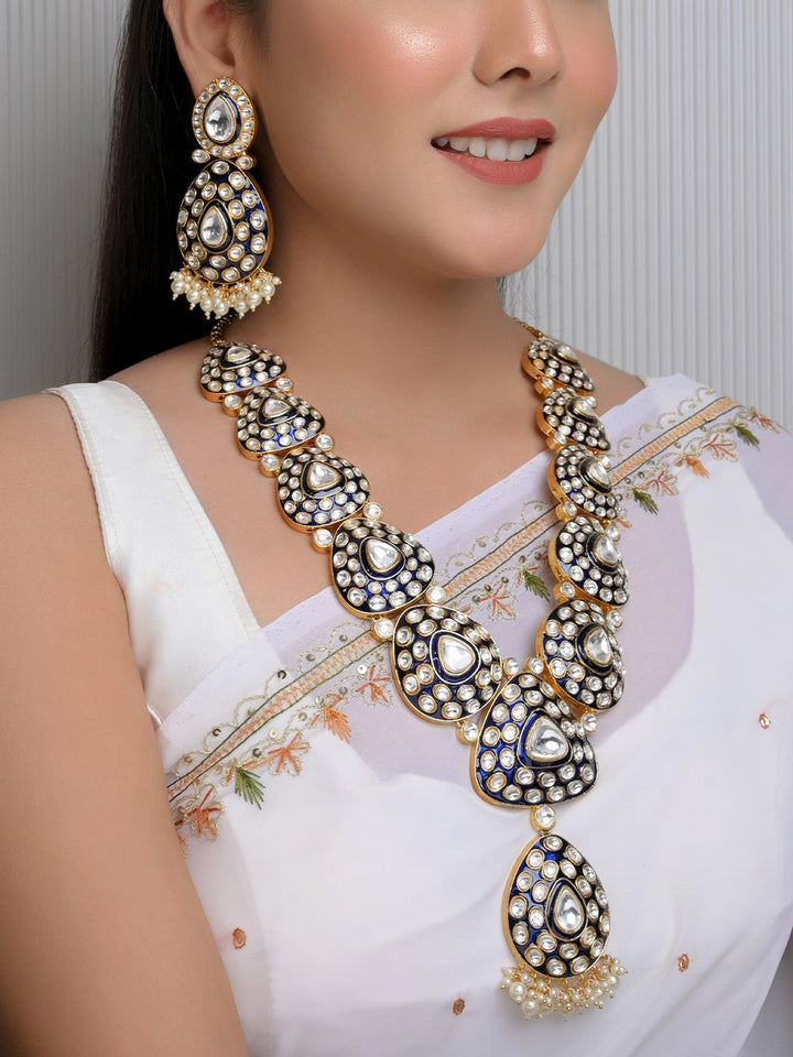  Elegant Blue Meenakari Set with Gold Plating and Pearl Accents 