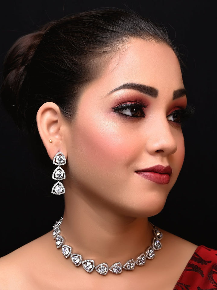 Zaara Silver Plated Semiprecious White Stone American Diamond set with delicate brass metal design and shimmering American Diamond accents