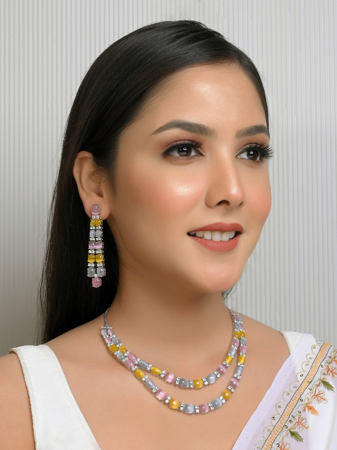 Kria Multi Colour Double Layered American Diamond Set, elegant jewelry piece