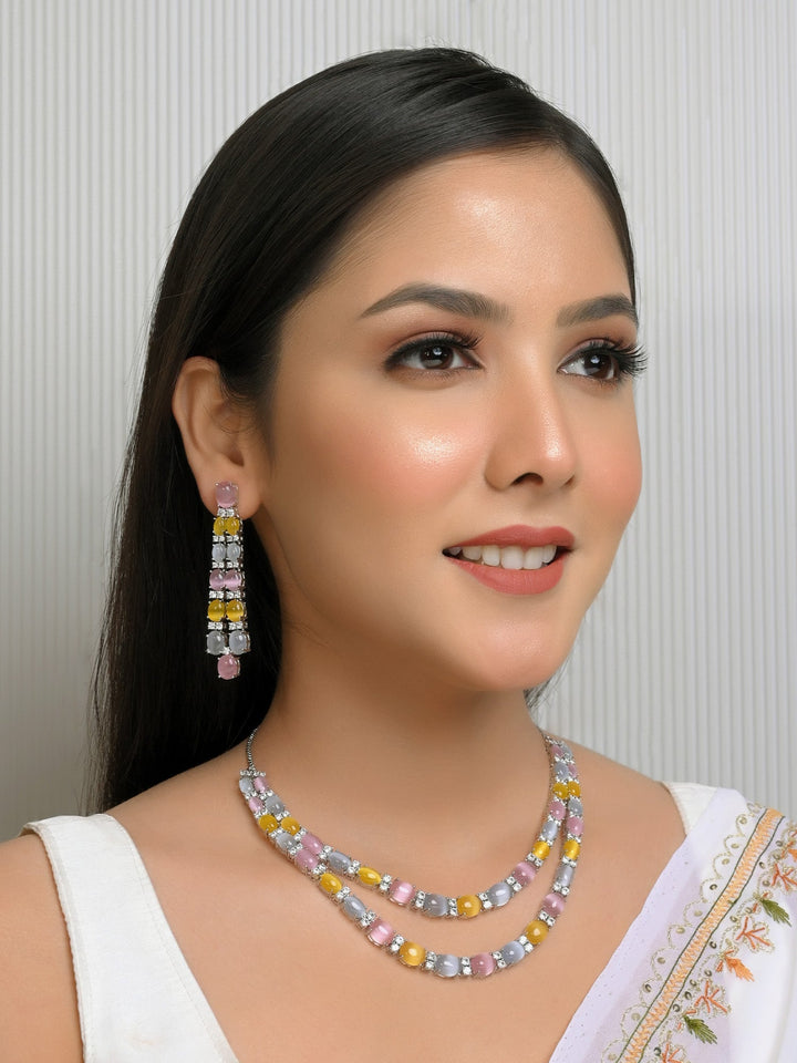 Kria Multi Colour Double Layered American Diamond Set, elegant jewelry piece