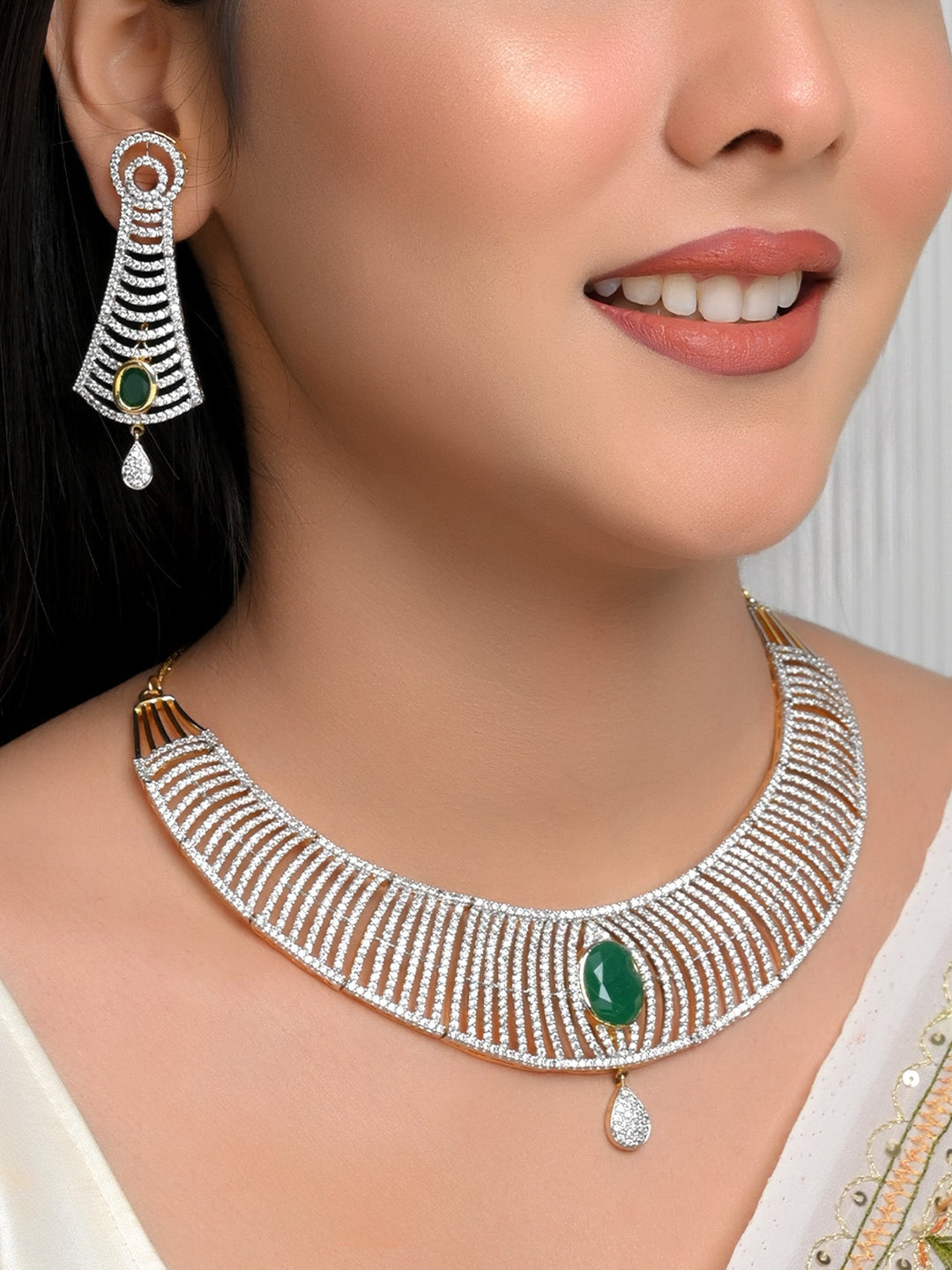 Stunning necklace featuring Dazzling Green American Diamonds