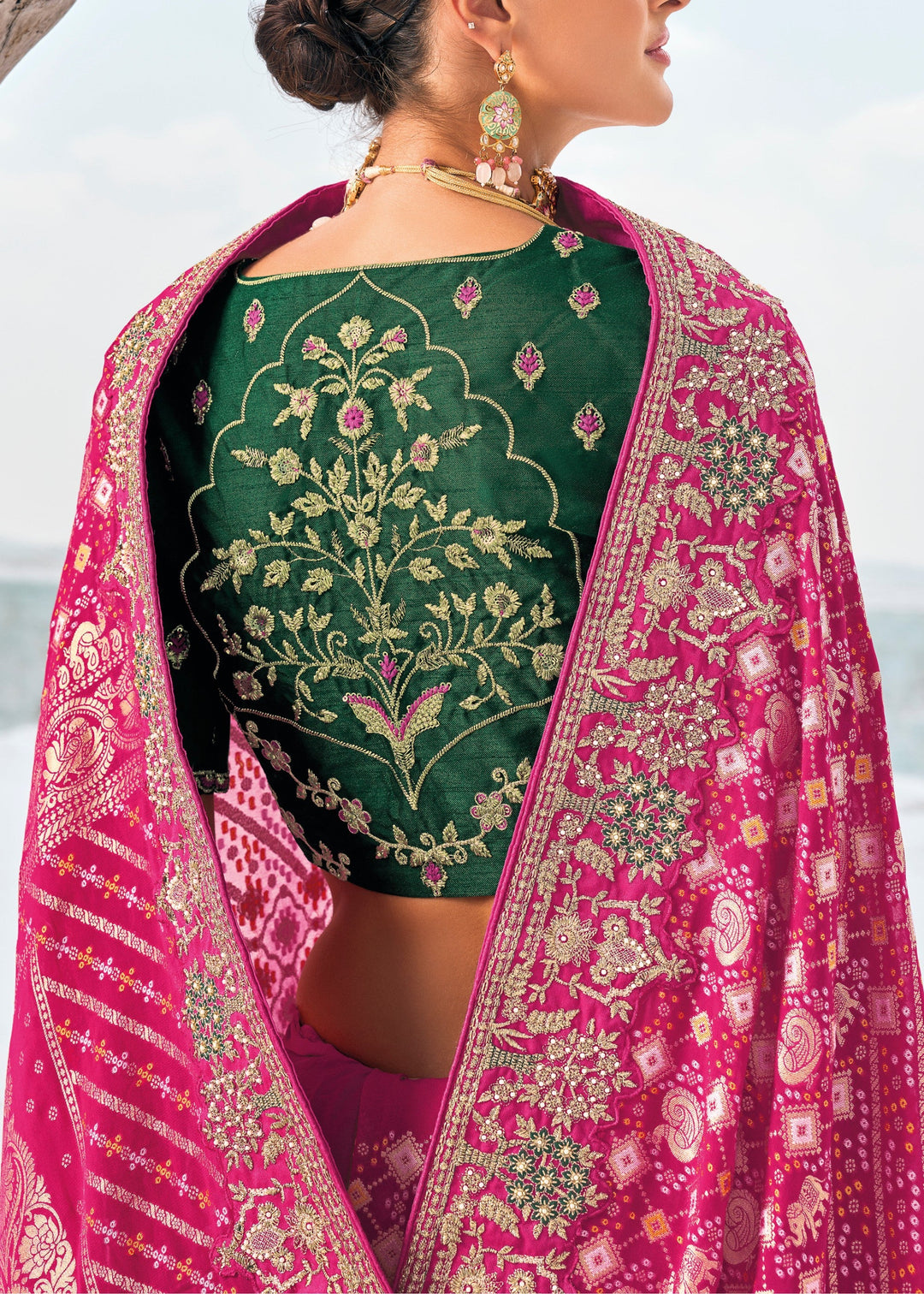 Barbie Pink Pure Georgette Bandhani Patola With Zari Weaving Heavy Work Saree - qivii