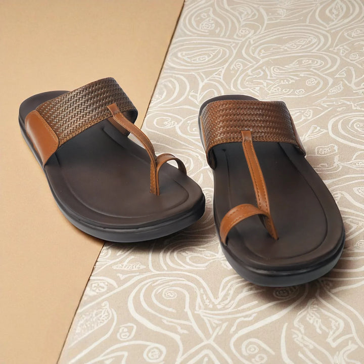 FRANKY GS5 Men's TAN Chappal/Flip flop/Slipper Chakhdi Style Chappal/Slipper Extra Soft Chappal/Slipper/ Ethnic Wear Leather Navratri Fashion Footwear. - qivii