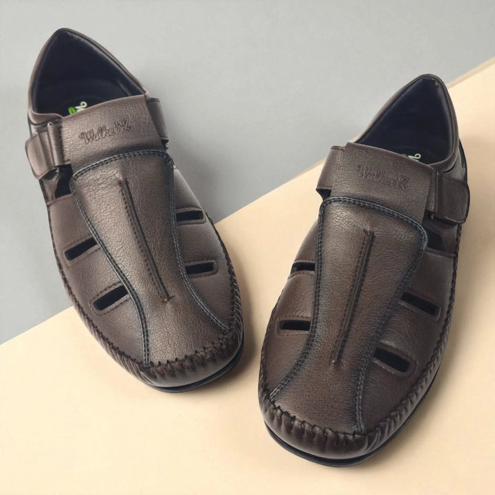 P&G N1404 Men's BROWN Slipon Sandal Extra Soft Sandal/Mojri/Ethnic Wear Leather With Adjustable Strap/Navratri Fashion Footwear. - qivii