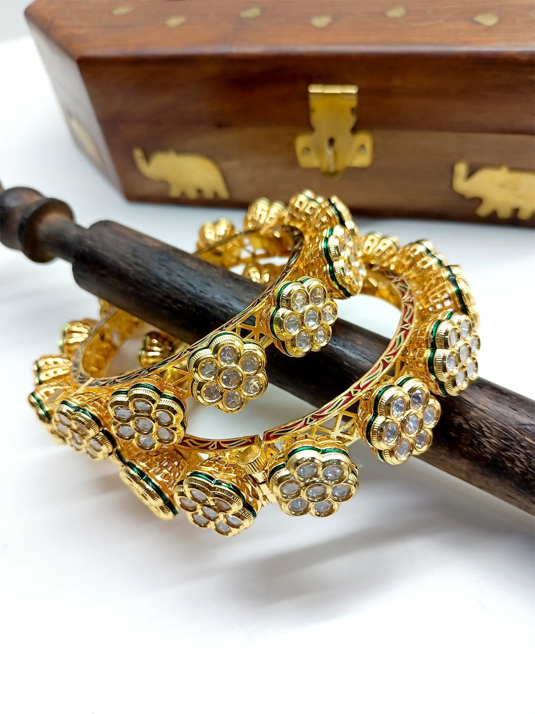 Sumitra White Kundan Kada Set Of 2 - qivii