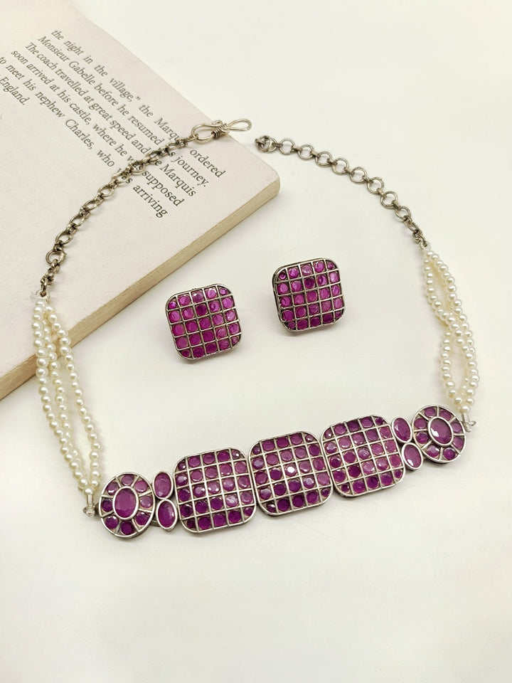 Irza Majenta Oxidized Choker Set - qivii