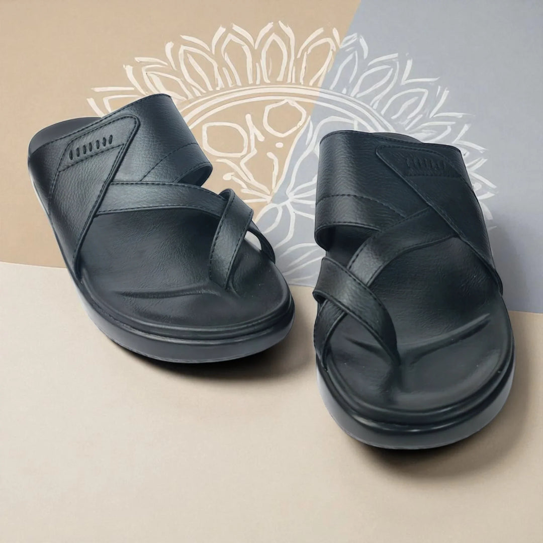 FRANKY GS44 Men's BLACK Chappal/Flip flop/Slipper Extra Soft Cushion Chappal/Slipper/ Ethnic Wear Leather Navratri Fashion Footwear. - qivii