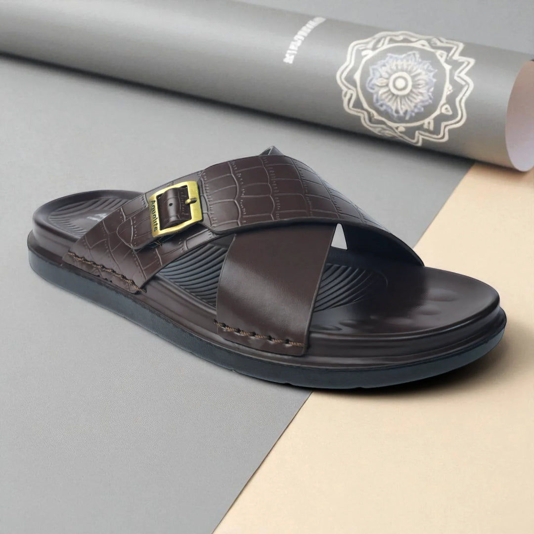 AQUALITE PG2123 BROWN Men's Chappal/Flip flop/ Slipper/Extra Soft Chappal/Slipper Ethnic Wear Leather With Adjustable Buckle Strap/Navratri Fashion Footwear. - qivii