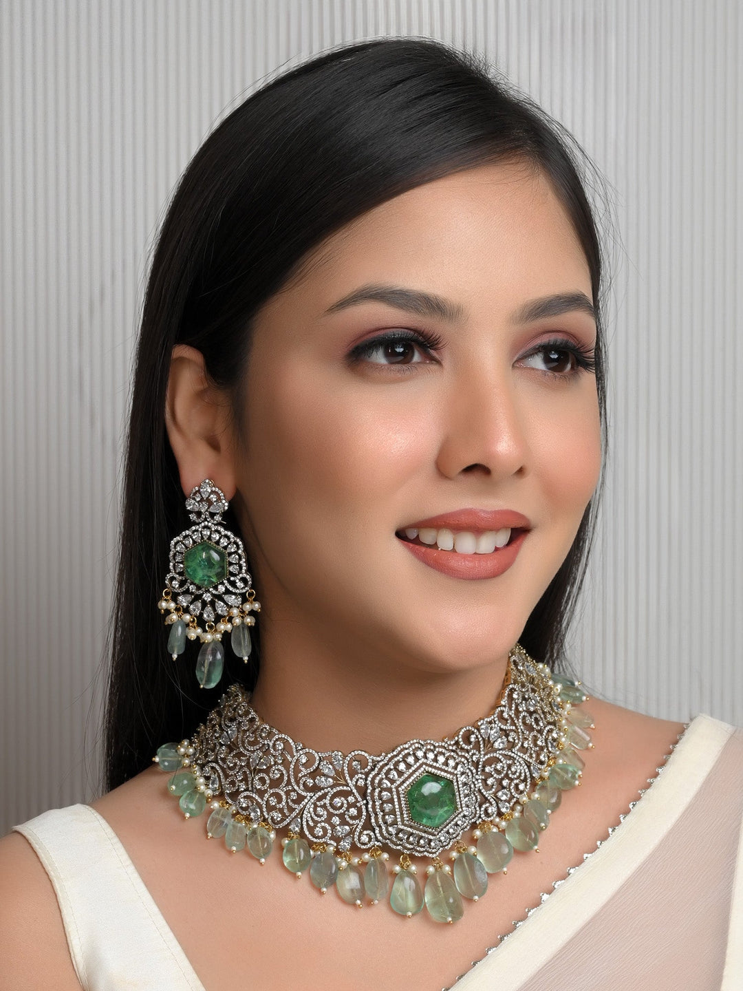 Rajni Mint Green Polki Necklace Set - Handcrafted Indian Jewelry Design