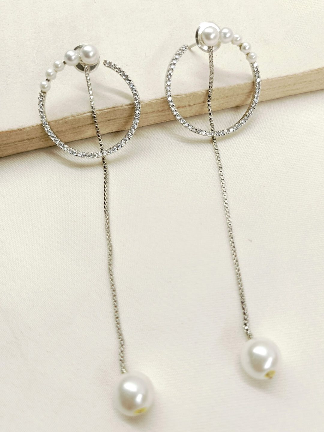 Louise White American Diamond Earrings with Silver Plated Brass Metal and Delicate Pearl Detailing