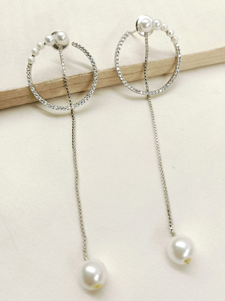 Louise White American Diamond Earrings with Silver Plated Brass Metal and Delicate Pearl Detailing