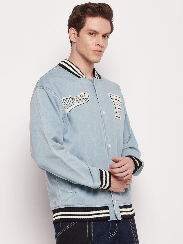 Blue Denim Varsity Jacket