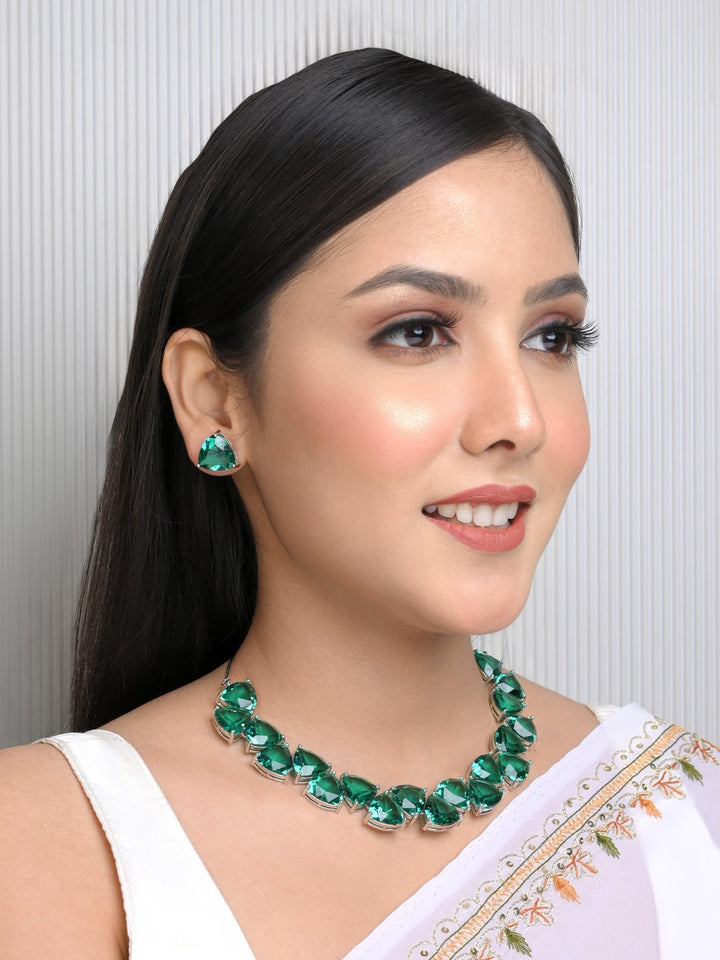 Prakriti Turquoise American Diamond Set: Elegant turquoise necklace and earrings