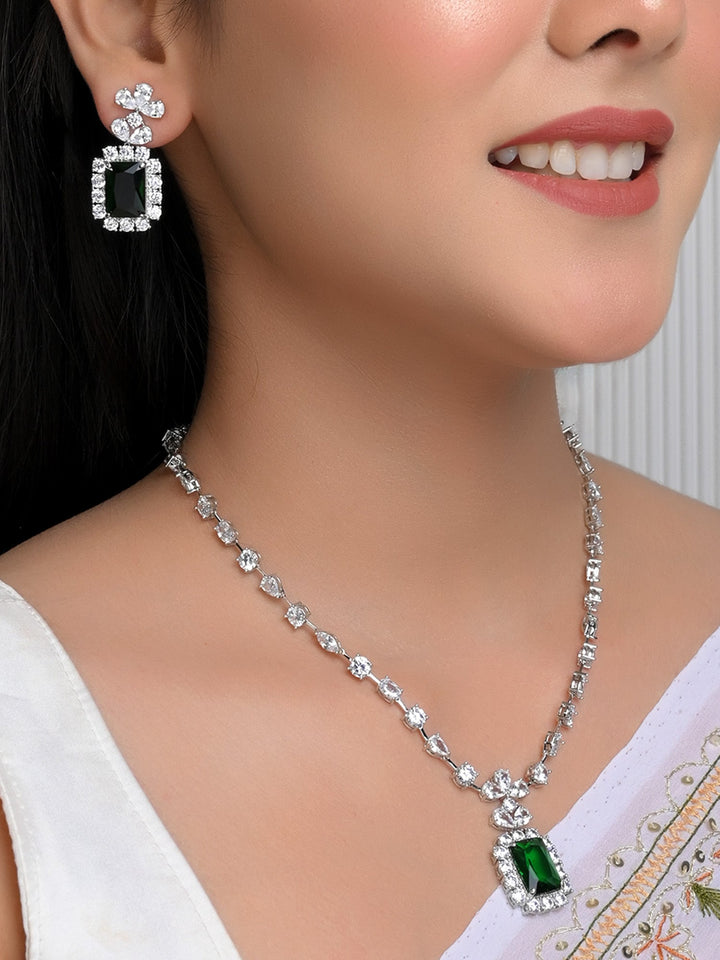 Stunning Reet Green American Diamond Set with matching necklace, earrings, and bracelet