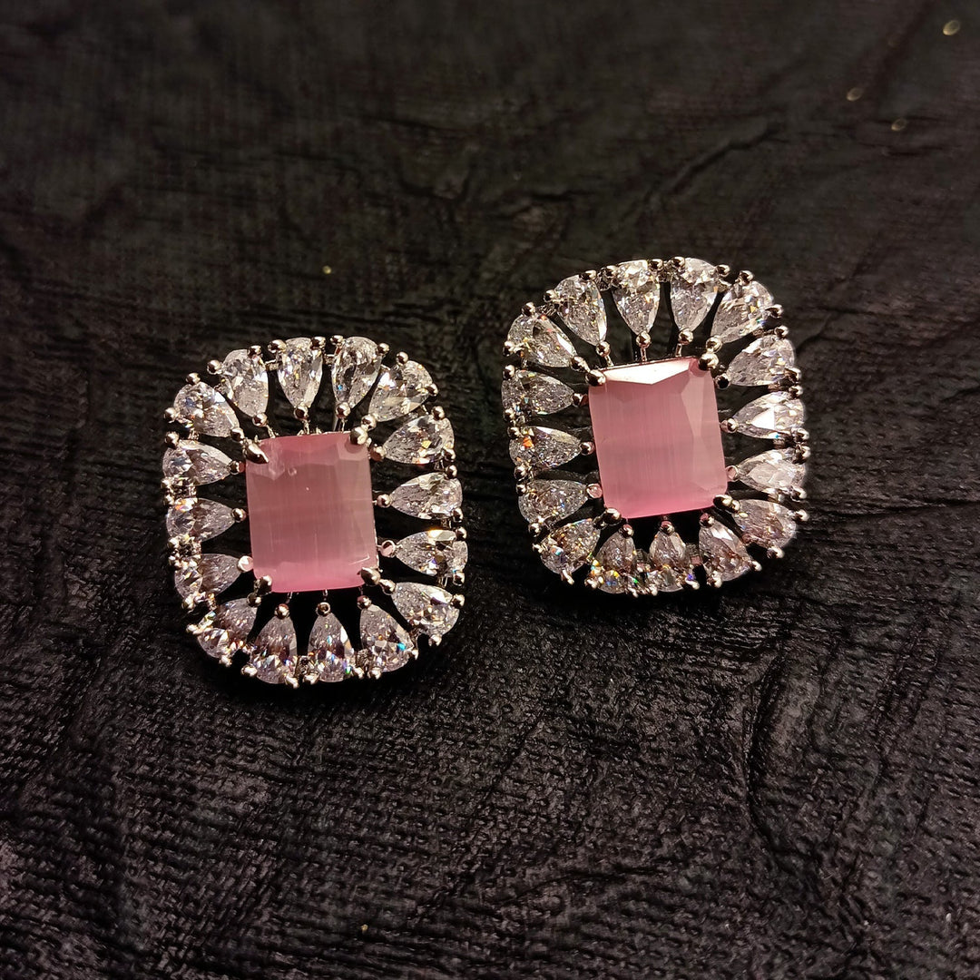  Fashionable silver plated brass metal tops with American diamond studs and baby pink aqua stone 