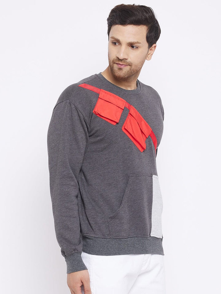 Charcoal Contrast Patch Pocket Sweatshirt