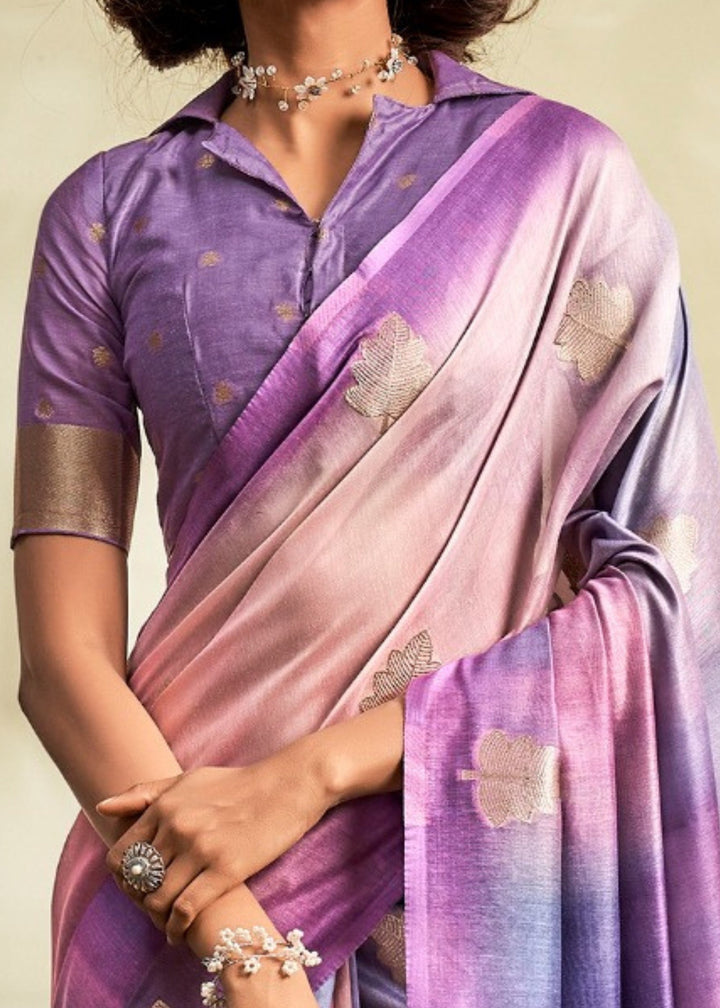 Deep Lilac Purple Handloom Khadi Silk with Digital Print - qivii