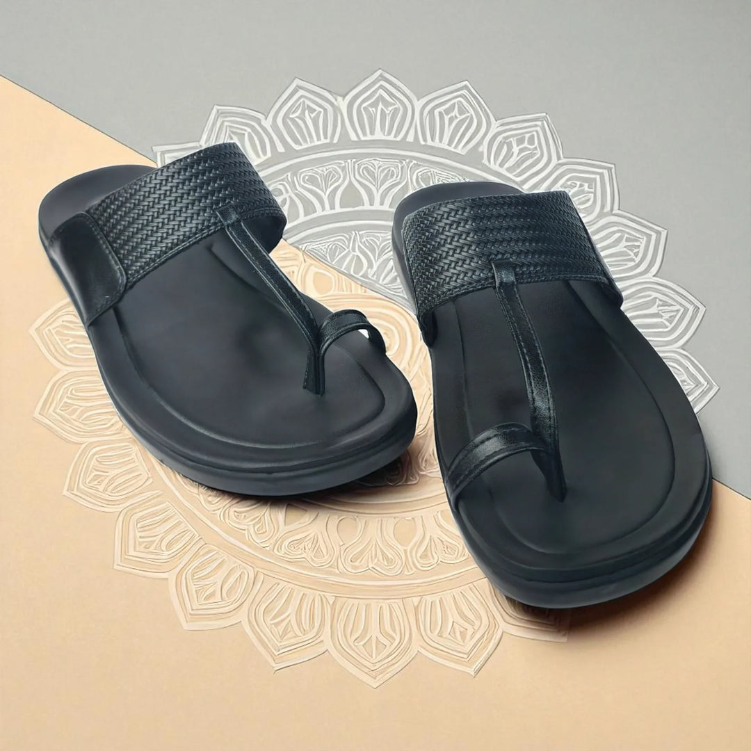 FRANKY GS5 Men's BLACK Chappal/Flip flop/Slipper Chakhdi Style Chappal/Slipper Extra Soft Chappal/Slipper/ Ethnic Wear Leather Navratri Fashion Footwear. - qivii