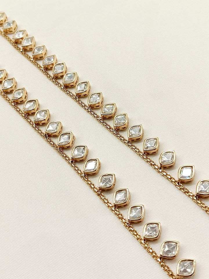 Mehnaaz White Kundan Anklet - qivii