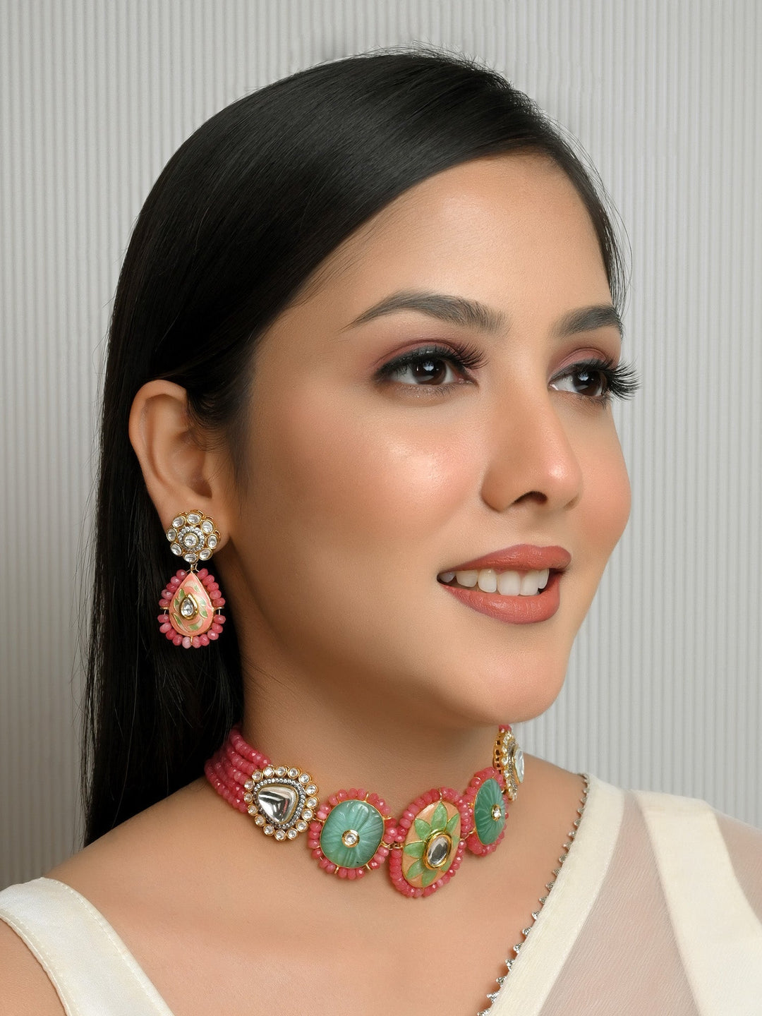 Raha P & G Meenakari Choker Set featuring intricate enamel work