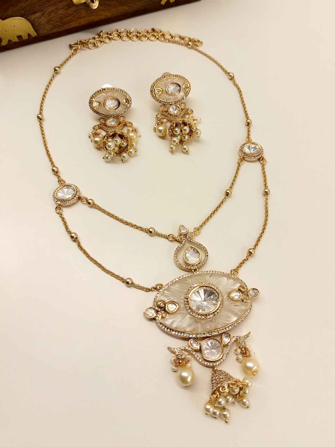 Miyanshi White Kundan Necklace Set - qivii