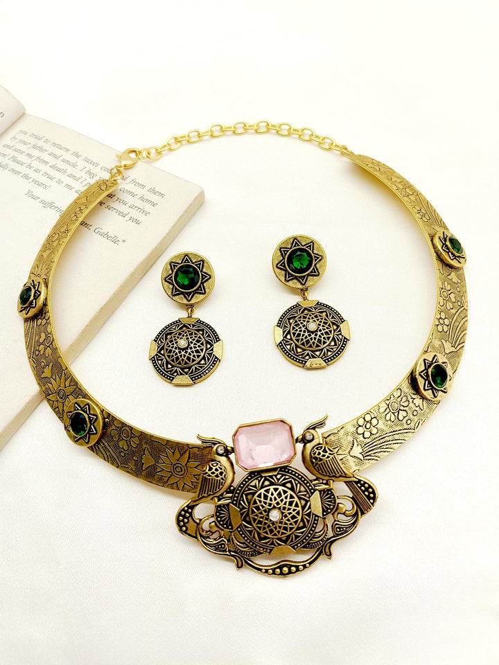 Ananya P & G Hasli Style Antique Necklace Set - qivii