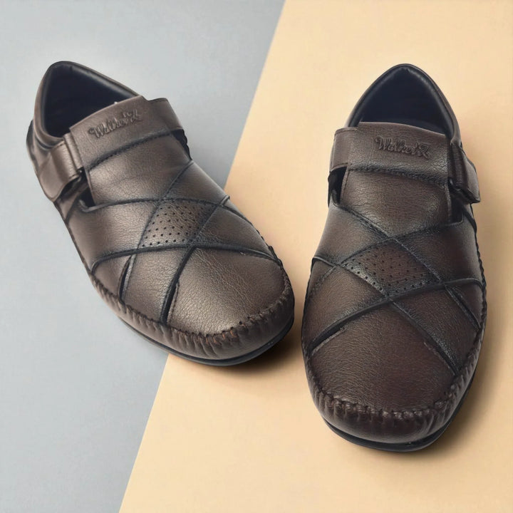 P&G N1401 Men's BROWN Slipon Sandal Extra Soft Sandal/Mojri/Ethnic Wear Leather With Adjustable Strap/Navratri Fashion Footwear. - qivii