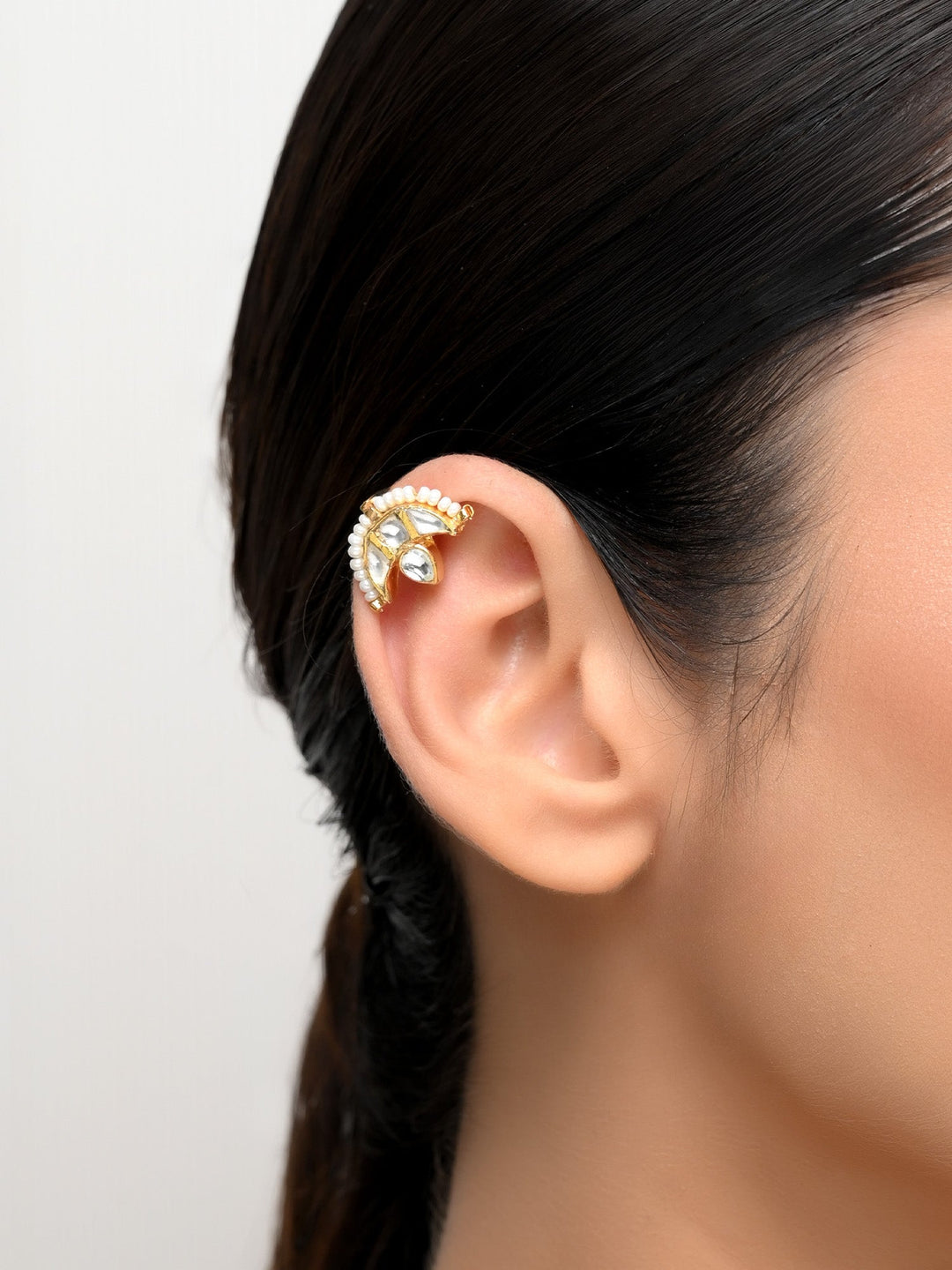 Juliya Small White Gold Plated Kundan Ear Cuff [ Price is for Pair ] - qivii