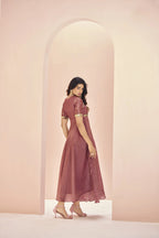 Coral Red Organza Kurta With Handwork