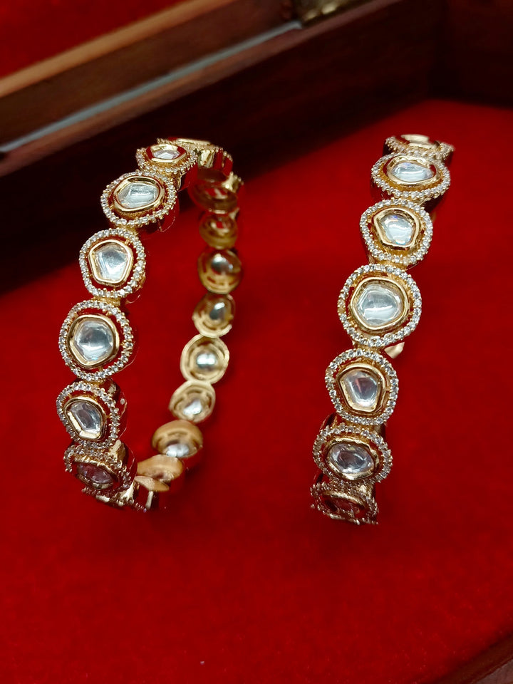 Dominica White Kundan Polki Bangles - qivii
