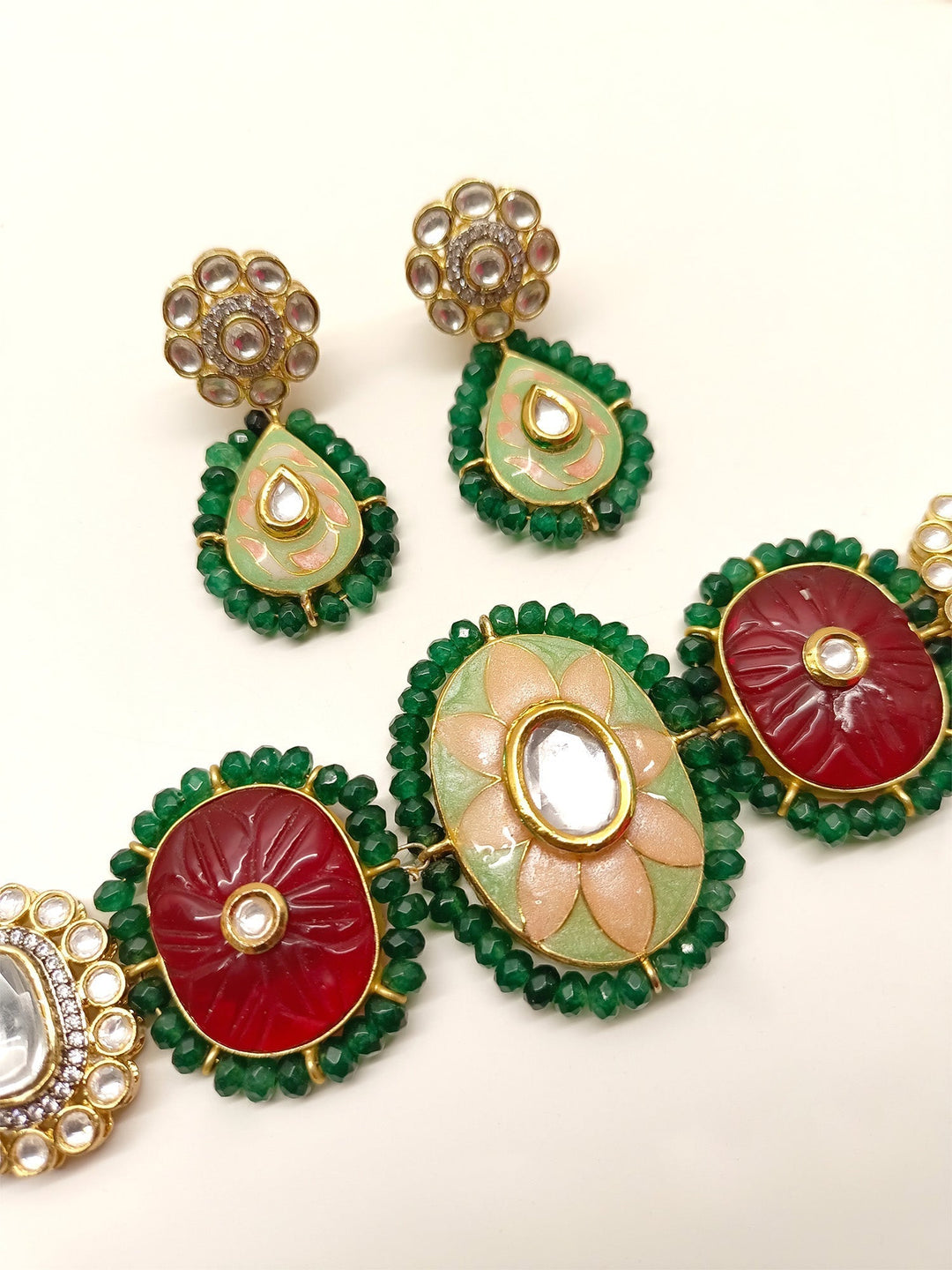 Rahi R & G Meenakari Choker Set in vibrant colors with intricate designs